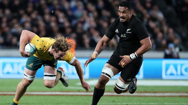 Michael Hooper of Australi in action against the All Blacks.