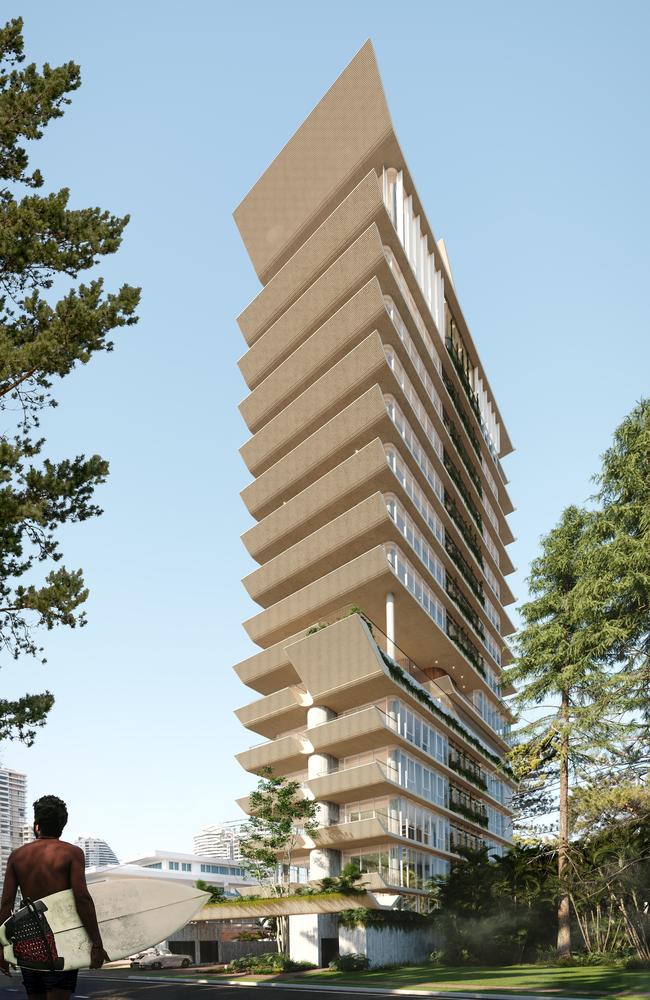 Artist impression of Bottega Group's 17-storey tower 123OBR at 123 Old Burleigh Road, Broadbeach.