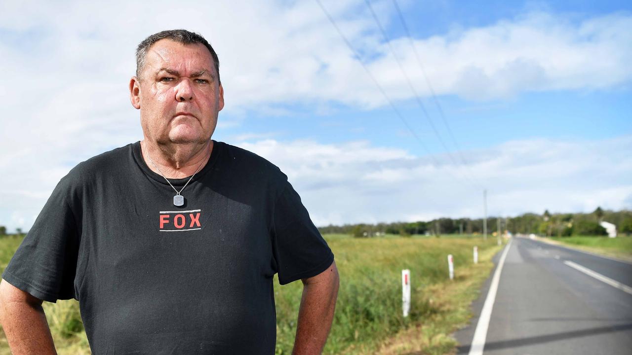 Graeme Kimball on Finland Rd in Bli Bli, where his son, Ryan, was killed on June 9, 2022. Picture: Patrick Woods.