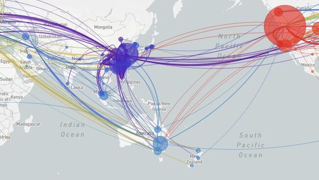 Coronavirus strains world map. Picture: Nextstrain.org