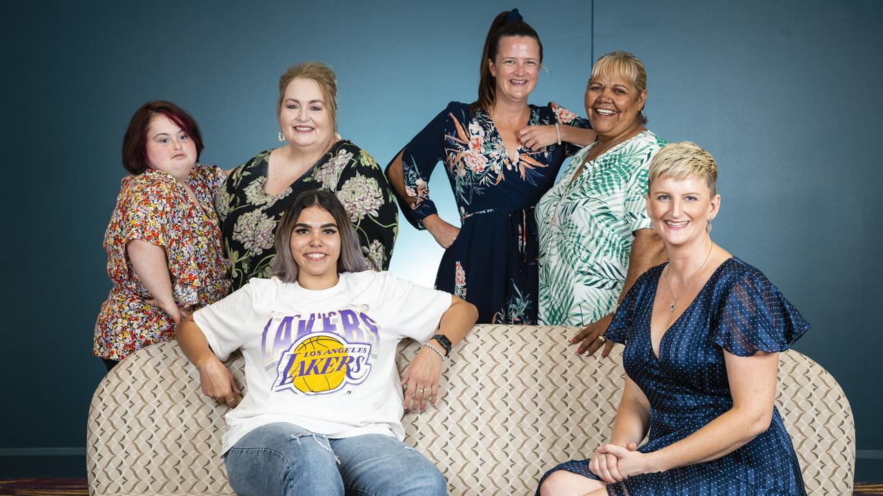 Inspirational women (from left) Jazmyn Wilson, Keesha Charles, Kim Stokes, Jana Anderson, Lizzie Adams and Lauren Humby photographed at Empire Theatres for International Women's Day, Thursday, March 3, 2022. Picture: Kevin Farmer