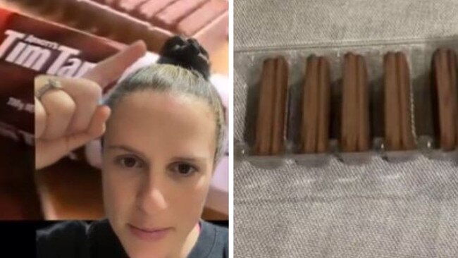 Woman has accused Arnott's of shrinkflation when it comes to TimTams. Picture: TikTok/@amanda.catalano