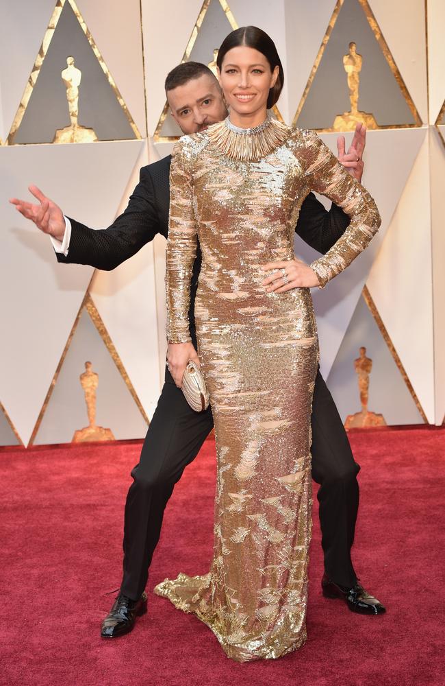 The photo bombs have started early for Justin Timberlake and Jessica Biel. Picture: Getty Images