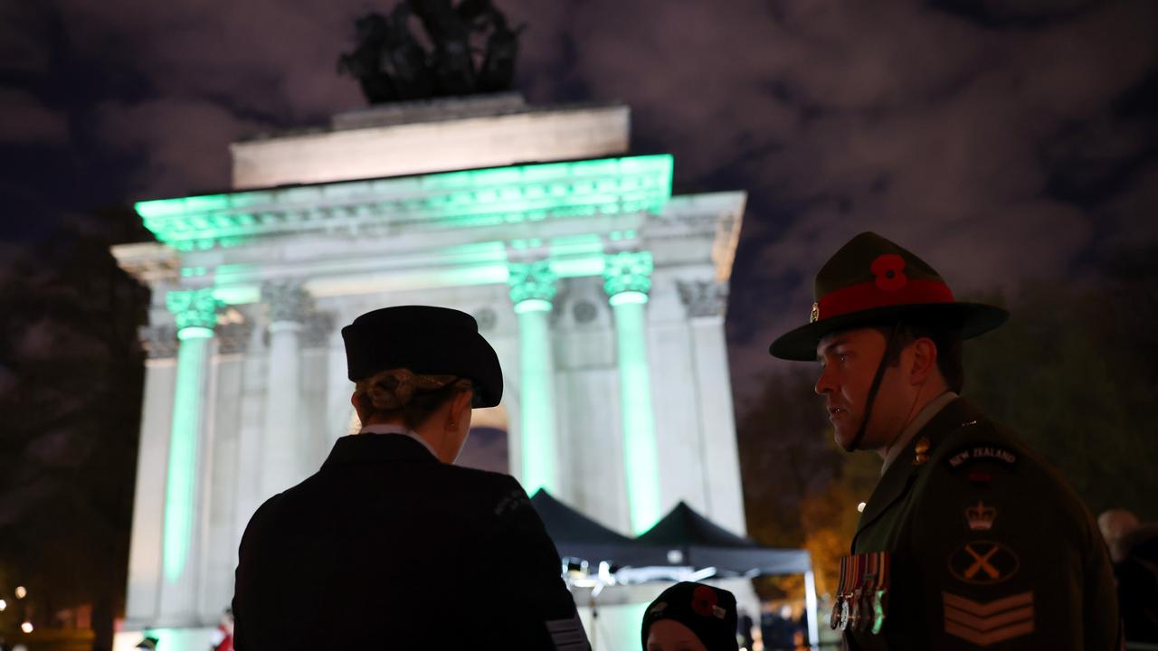 People gather for the service at the New Zealand Memorial in London, England. Picture: Chris Jackson/Getty Images