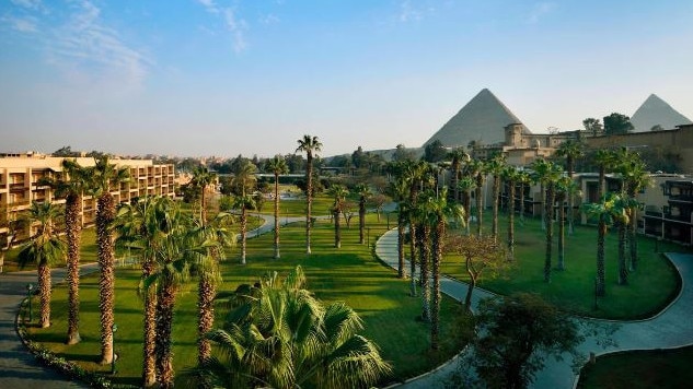 Supplied Editorial Mena House in Egypt, with the pyramids in the background.