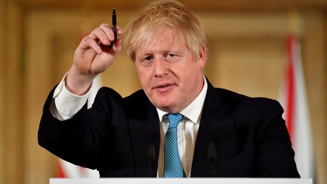 Boris Johnson gives a daily update on the government's response to the COVID-19 outbreak, inside 10 Downing Street. Picture: Getty Images.