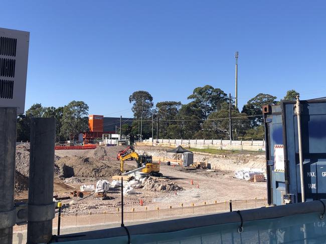 Construction work is well underway at the Bunnings Warehouse site at Frenchs Forest. Picture: Jim O’Rourke