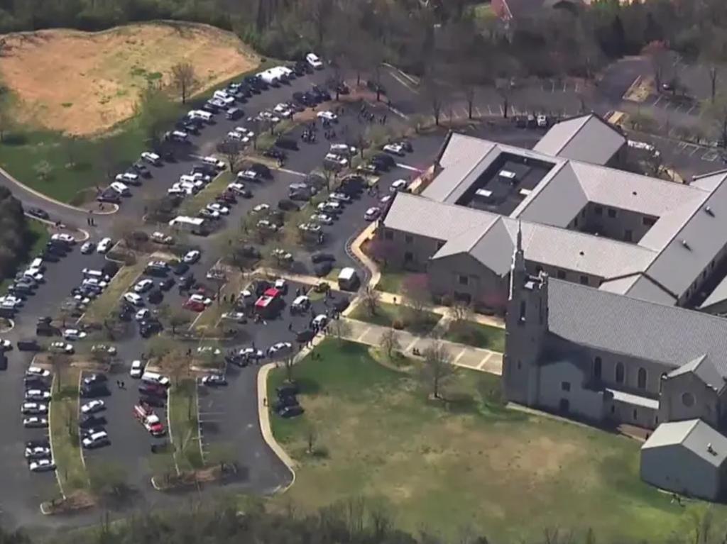 An aerial view of the Covenant School, the scene of the massacre. Picture: NewsChannel 5 Nashville