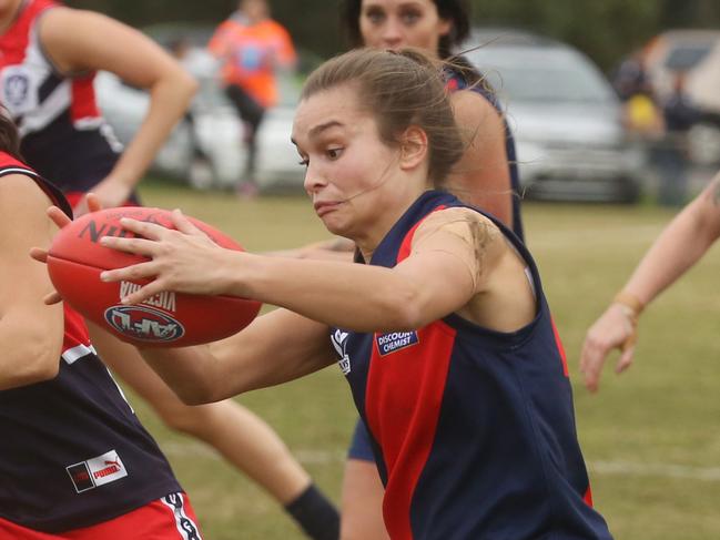 VFL (women's) footy: Diamond Creek v Darebin42  Ashleigh Riddell with the ball Diamond Creek.Picture: Stuart Milligan