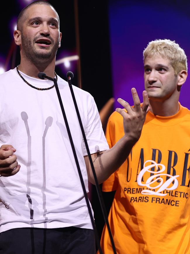 Michael Philippou and Danny Philippou accept the AACTA Award for Best Direction in Film for Talk to Me. Picture: Brendon Thorne/Getty Images for AFI