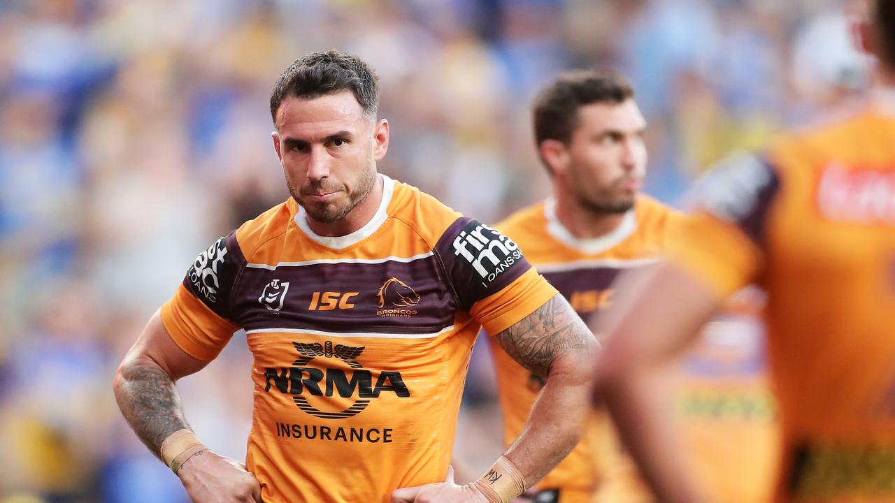 SYDNEY, AUSTRALIA – SEPTEMBER 15: Captain Darius Boyd of the Broncos and teammates look dejected after an Eels try during the NRL Elimination Final match between the Parramatta Eels and the Brisbane Broncos at Bankwest Stadium on September 15, 2019 in Sydney, Australia. (Photo by Matt King/Getty Images)