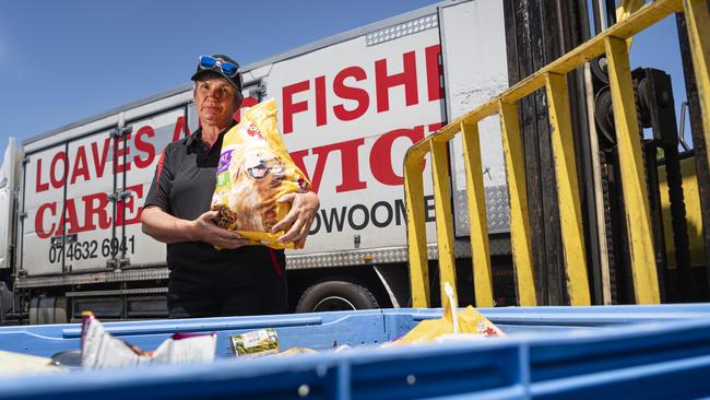 Loaves and Fishes Care Service Toowoomba CEO and site manager Kylie Jennings with goods just unloaded from their truck as cost of living pressures increase, Wednesday, October 23, 2024. Picture: Kevin Farmer