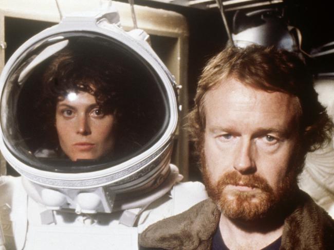 Ridley Scott with actor Sigourney Weaver on set of Alien. After studio intervention, Ellen Ripley lived to see another day. Picture: Robert PennSupplied