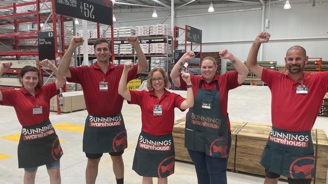 Bunnings Caboolture staff members Candace, Jack, Emily, Ange and Matt are rapt to be a part of the new store. Picture: Aaron Goodwin