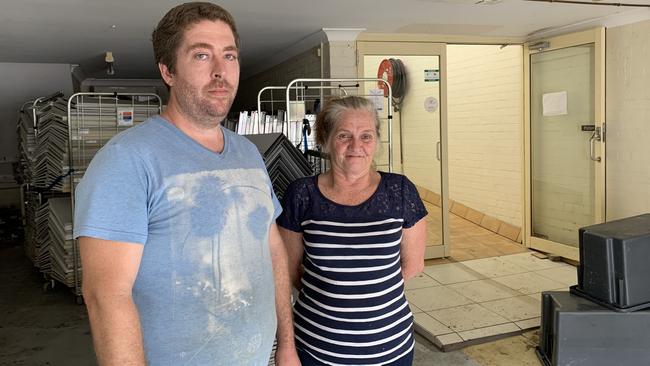 Robert Leveridge with mother-in-law Michelle Brooks out the back of My Fashion Store. Picture: Liana Walker