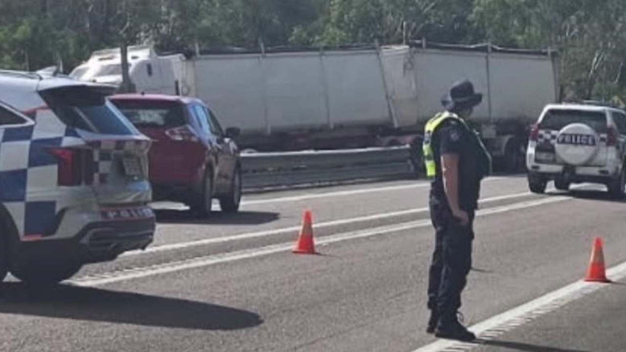 The truck involved in the accident on the Bruce Highway, Cromarty, south of Townsville. Picture: Supplied
