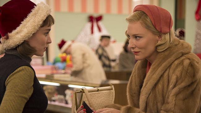 Rooney Mara and Cate Blanchett in the film <i>Carol</i>