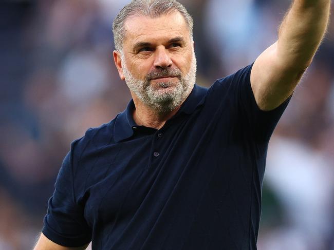 LONDON, ENGLAND - AUGUST 19: Ange Postecoglou, Manager of Tottenham Hotspur, acknowledges the fans after the Premier League match between Tottenham Hotspur and Manchester United at Tottenham Hotspur Stadium on August 19, 2023 in London, England. (Photo by Clive Rose/Getty Images)