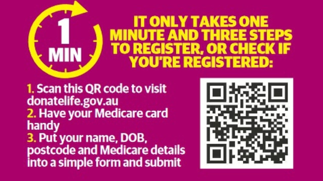 DonateLife registration steps, QR code