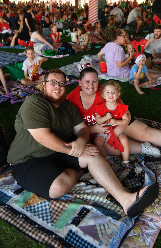 Carols by Candlelight at Riverway 2022. Chris and Bree McDonald with Caroline, 2. Picture: Evan Morgan