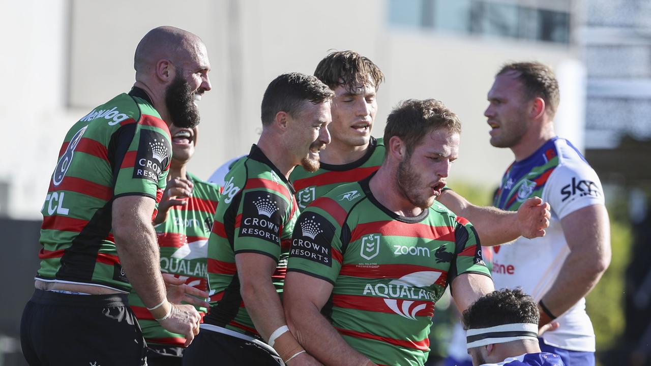 Thomas Burgess scored a double as Souths won their seventh straight game, and sentencing the Warriors to their seventh straight loss. Picture: Getty Images.