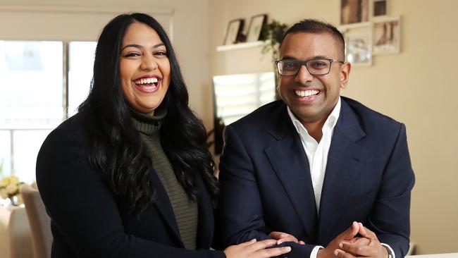 Christopher Massillamany, 31, and his wife Roshni, 28, who purchased their two bedroom apartment in Sydney. Picture: Tim Hunter.