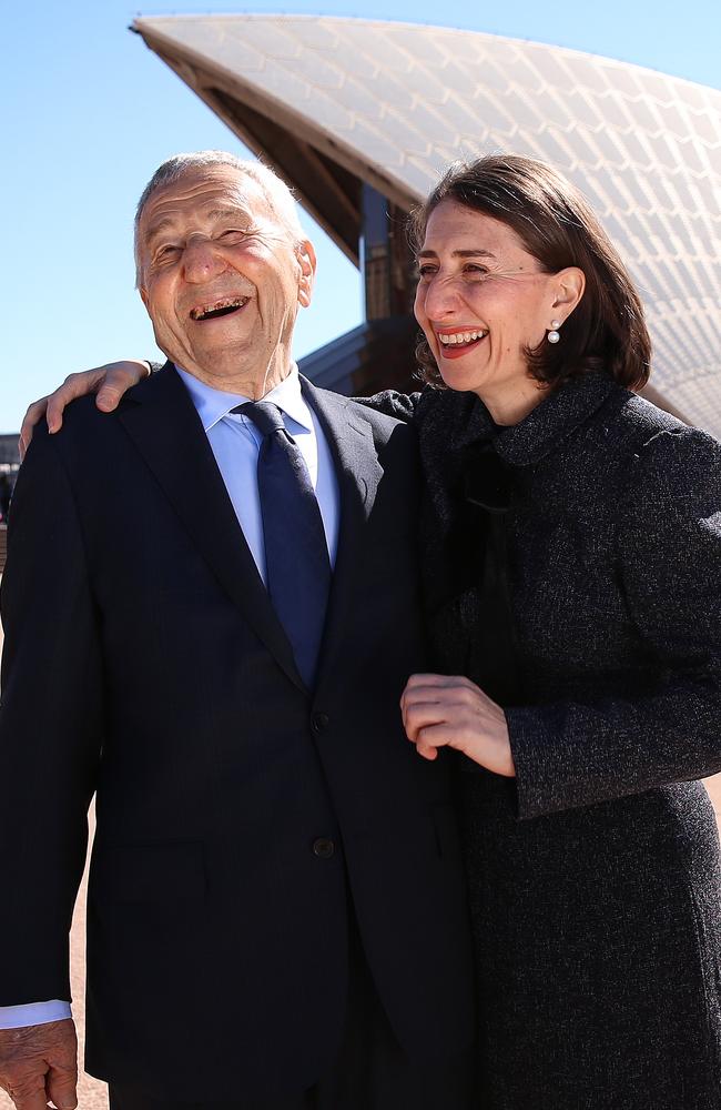 Gladys Berejiklian with her beloved dad Krikor at the Opera House, which he helped build. Picture: Sam Ruttyn