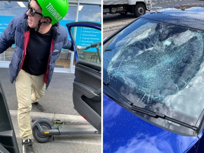 An e-scooter rider has smashed the windscreen and side mirror of a car in an alleged road rage incident in Melbourne’s east. Police have been told a Volkswagen Golf was being driven along Cotham Road in Kew about 12.15pm on November 18 when they sounded their horn at an e-scooter rider in the middle of the road.