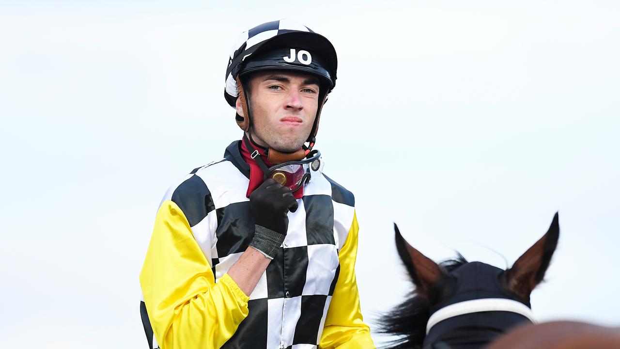 Jockey James Orman returns to scale after riding Ballistic Boy to victory at Eagle Farm Racecourse in Brisbane, on Saturday, March 7, 2020. Picture: AAP Image/Albert Perez