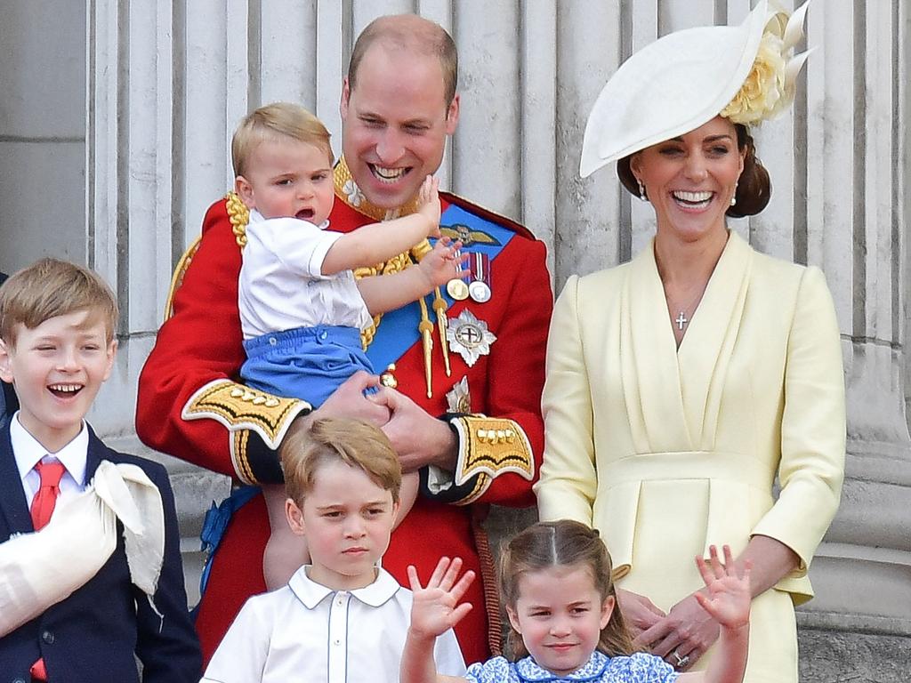 Albert Windsor, Britain's Prince William, Duke of Cambridge holding Prince Louis, Prince George, Princess Charlotte and Britain's Catherine, Duchess of Cambridge. Picture: Daniel Leal-Olivas