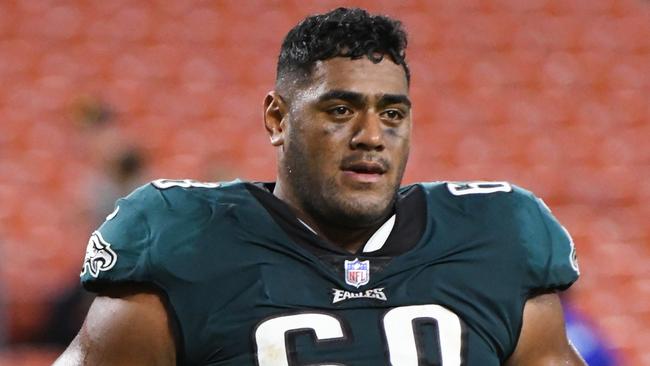 CLEVELAND, OH - AUGUST 23, 2018: Offensive tackle Jordan Mailata #68 of the Philadelphia Eagles runs off the field after a preseason game against the Cleveland Browns on August 23, 2018 at FirstEnergy Stadium in Cleveland, Ohio. Cleveland won 5-0. (Photo by: 2018 Nick Cammett/Diamond Images/Getty Images)