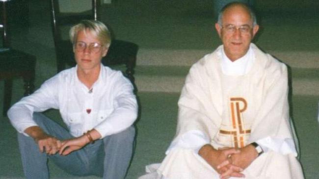 Peter Searson was the fifth paedophile sent to Doveton, following on from Victor Rubeo (right) pictured with one of his victims, Paul Hersbach.