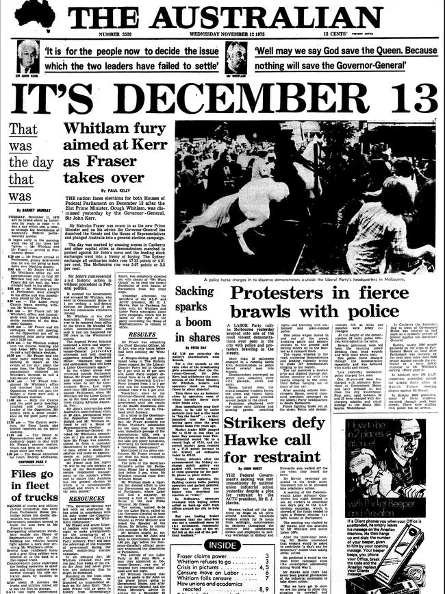 The Australian’s front page from October 12, 1975.