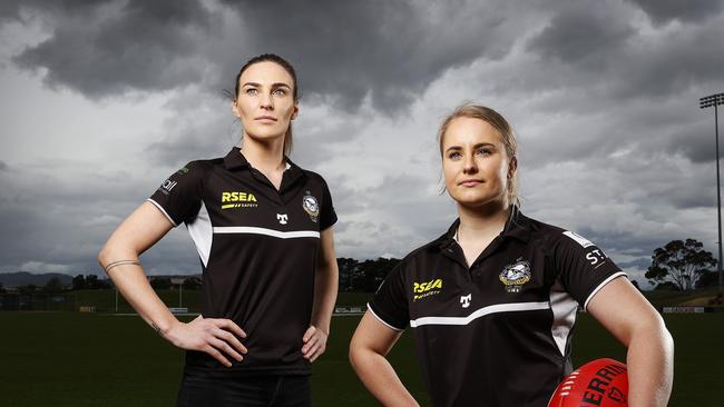 TSLW Glenorchy captain Gen Sullivan and vice-captain Brieanna Barwick ahead of their grand final game against Launceston. Picture: Zak Simmonds