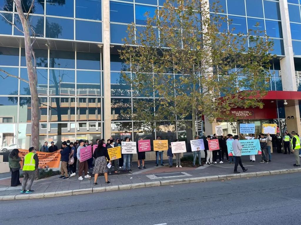 Students protesting visa changes in Melbourne. Picture: Support Network for International Students