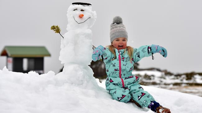 Reeve, 3, at Falls Creek, which is due to reach a top of 2C on Sunday. Picture: Chris Hocking