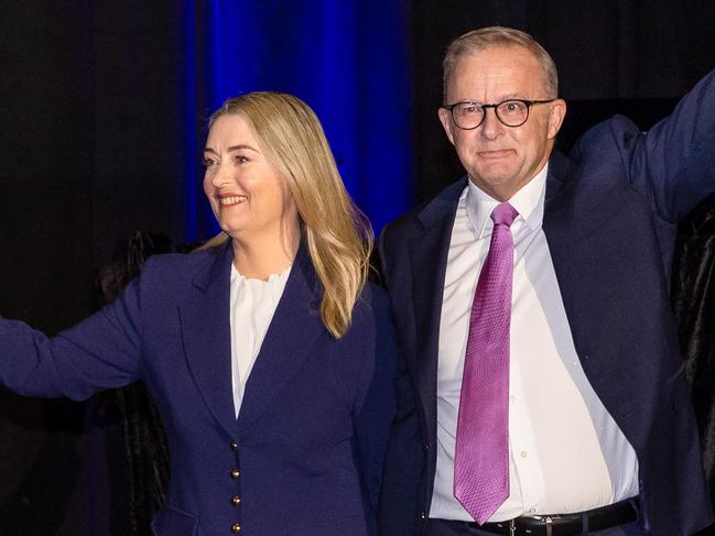 NCA 2025 FEDERAL ELECTION Labor BUS. DAY 16 13/04/2025 Australian Prime Minister Anthony Albanese on the campaign trail In the WA.ALP Federal campaign launch held in Perth. Australian Labor Prime Minister Anthony Albanese walks in with Jodie Haydon.Picture: Jason Edwards / NewsWire
