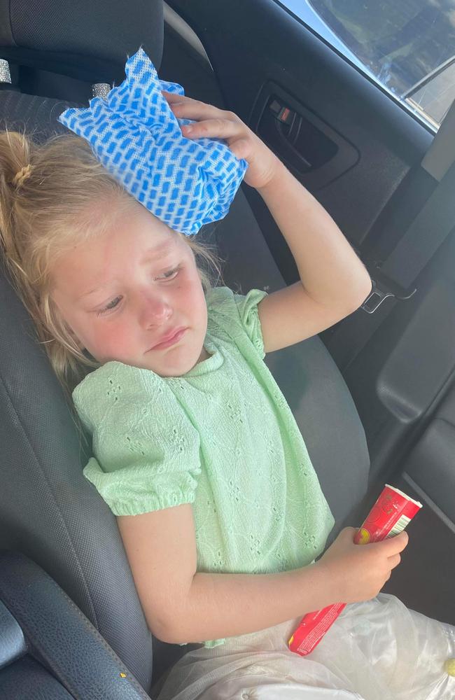 Maci Neeve, 5, had scratches across her face after a magpie swooped her at Mulherin Park, Mackay Harbour. Picture: Tianna Neeve