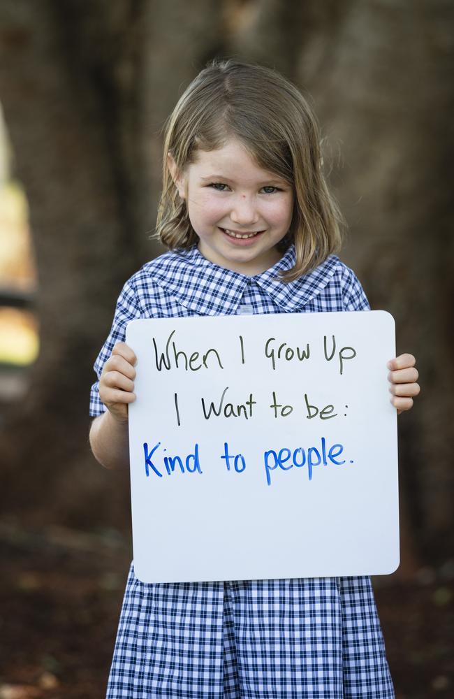 Toowoomba East State School prep student Olivia on the first day of school, Tuesday, January 28, 2025. Picture: Kevin Farmer