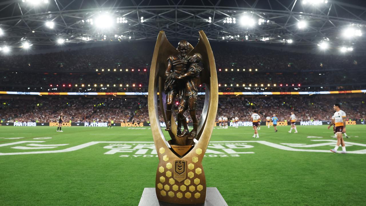 SYDNEY, AUSTRALIA - OCTOBER 01: The Provan-Summons Trophy is on display during the 2023 NRL Grand Final match between Penrith Panthers and Brisbane Broncos at Accor Stadium on October 01, 2023 in Sydney, Australia. (Photo by Matt King/Getty Images)