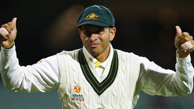 12th man Usman Khawaja gestures to the crowd after his dancing routine during day four of the Second Test. Picture: Getty Images