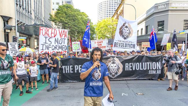 The Freedom Rally in the Brisbane CBD on Saturday. Picture: Richard Walker