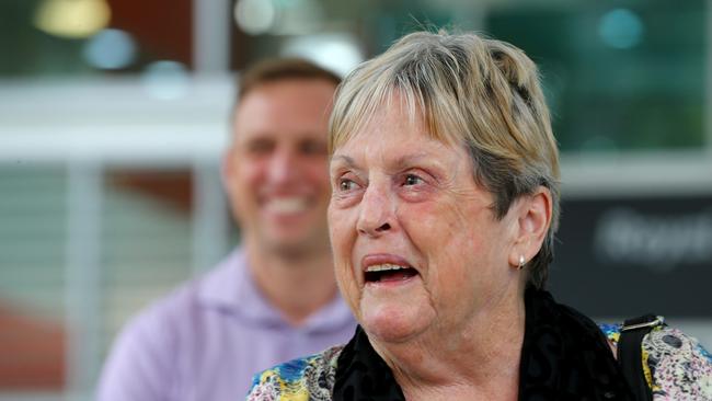 Lindsay Holmes after eye surgery at the Royal Brisbane and Women’s Hospital on Sunday. Picture: David Clark