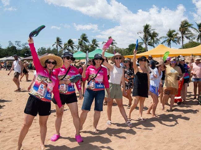 Ladies SlappaÃ•s Thong Throw at the Darwin Beer Can Regatta at Mindil Beach, 2024. Picture: Pema Tamang Pakhrin