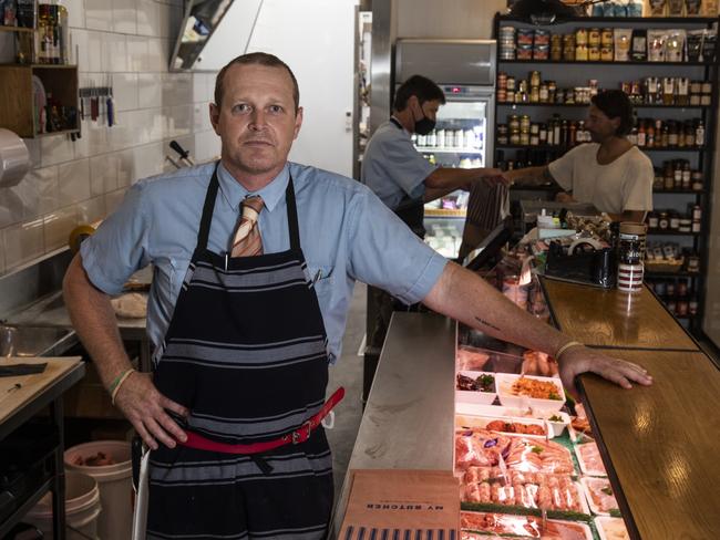 THEAUSTRALIAN- Byron Bay butcher and business owner Graeme Mead of Trevoe Mead Quality meats speaks about difficulties in finding Butchers to employ at present. 11th Nov 2021 Photo by Natalie Grono