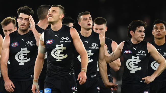 Patrick Cripps leads Carlton off after losing to St Kilda.