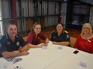BRAINS TRUST: Sergeant Mick Hughes, Dalby State High School student Kate Hornick, police liaison officer Jenny Thomas and Councillor Kaye Maguire at the Breakfast of Champions. Picture: Sam Flanagan