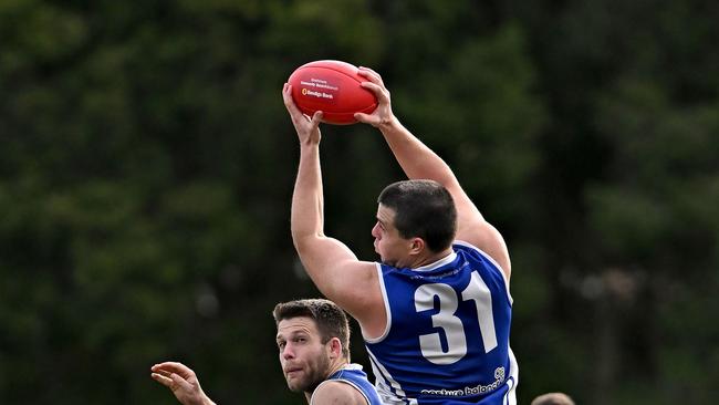 Coburg DistrictsÃ Tom Lay during the EDFL football match between Coburg Districts and Jacana in Pascoe Vale, Saturday, May 28, 2022. Picture: Andy Brownbill