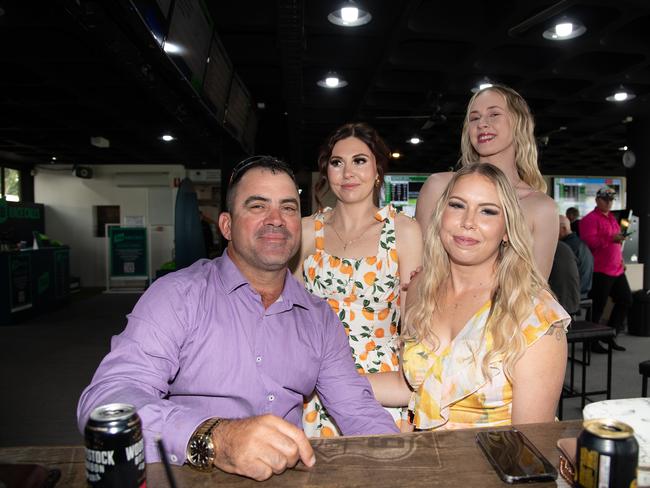 Zanthe Rose (back left) and Keeley Kopp with Mitchell Middleton and Kate Malone. IEquine Toowoomba Weetwood Raceday - Clifford Park Saturday September 28, 2024 Picture: Bev Lacey