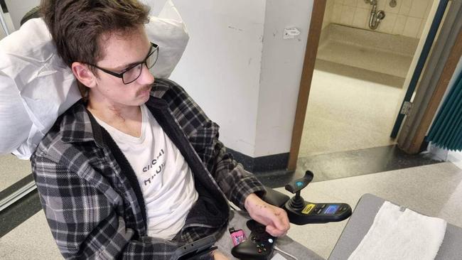 Jack Blandthorn tries out his adapted Xbox controller. Picture: Supplied